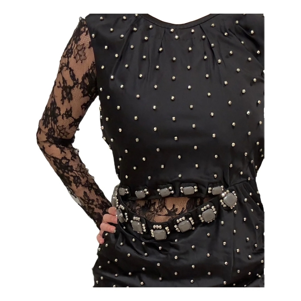 Marc Jacobs  Silk Black Mini Dress with Lace Sleeves Size 4 - Picture 2 of 7